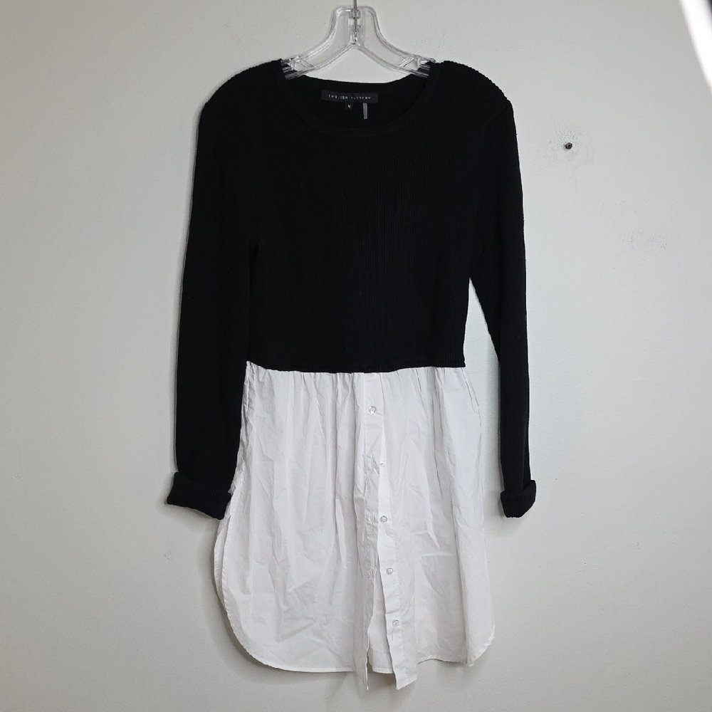 English Factory Black and White Long Sleeve  Tunic Shirt Dress Sz MEDIUM